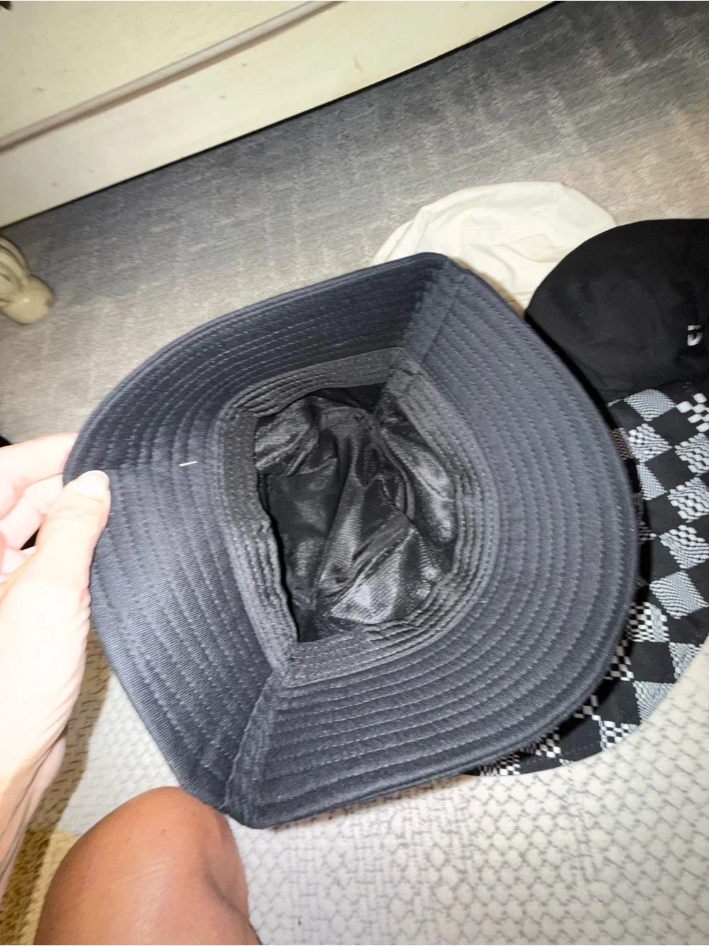 4 -Black & Cream Reversible Bucket Hat  Set- Checker Pattern